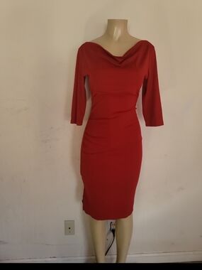 Elegant Red Cowl-Neck Midi Dress